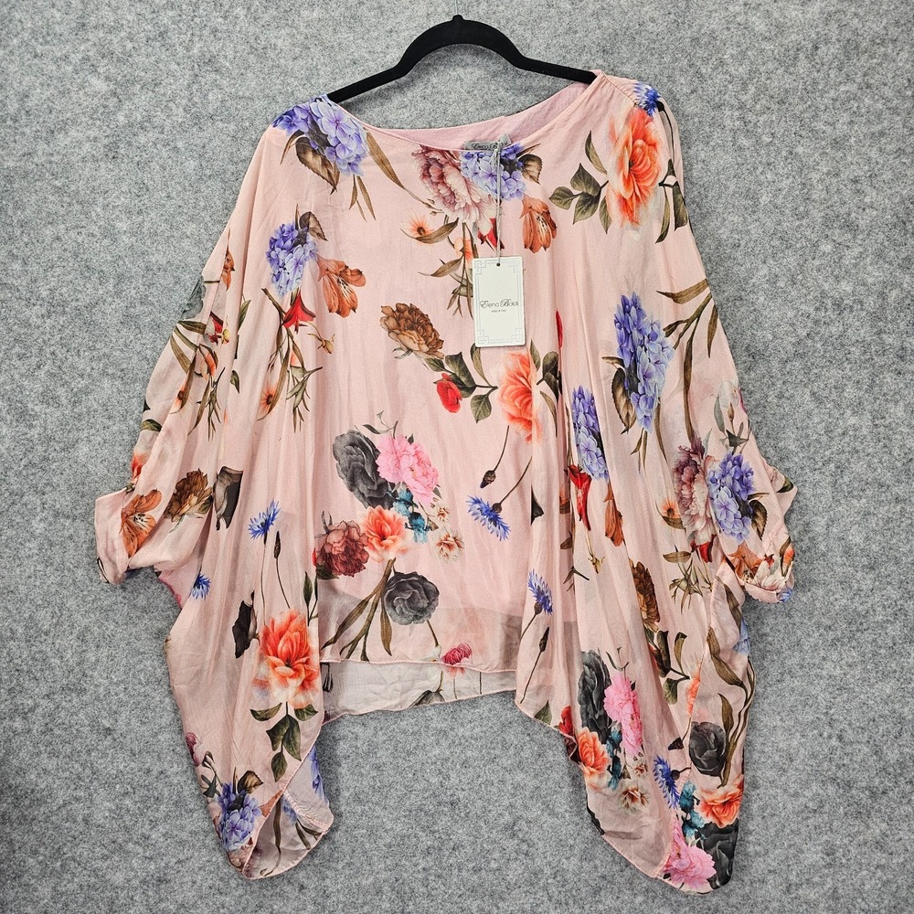 Elena Baldi Blouse Medium Blush Floral Italian Silk Overlay Lagenlook Whimsy NEW
